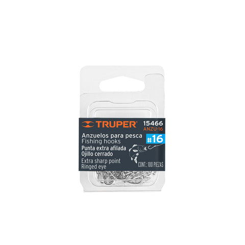 Blíster con 100 anzuelos para pesca # 16, Truper | ANZU-16 | 15466