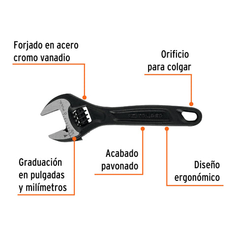 Llave ajustable (perico) 4' profesional pavonada, Expert | PET-4 | 15497