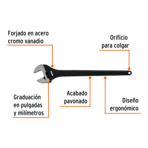 Llave ajustable (perico) 24' profesional pavonada, Expert | PET-24 | 15499