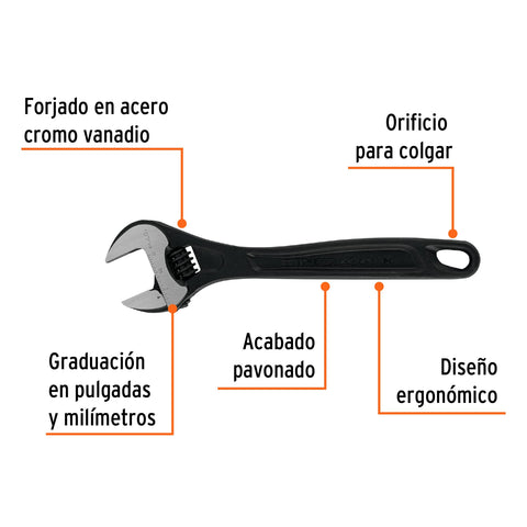 Llave ajustable (perico) 10' profesional pavonada, Expert | PET-10 | 15502