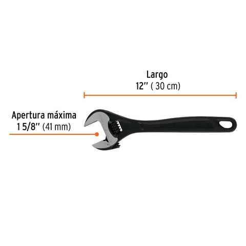 Llave ajustable (perico) 12' profesional pavonada, Expert | PET-12 | 15503