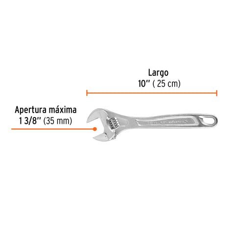 Llave ajustable (perico) 10' profesional cromada, Expert | PET-10C | 15507