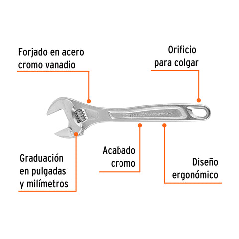 Llave ajustable (perico) 10' profesional cromada, Expert | PET-10C | 15507