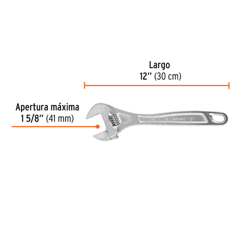 Llave ajustable (perico) 12' profesional cromada, Expert | PET-12C | 15508