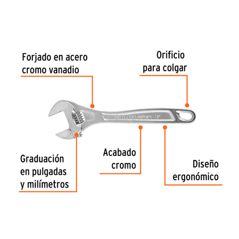 Llave ajustable (perico) 12' profesional cromada, Expert | PET-12C | 15508