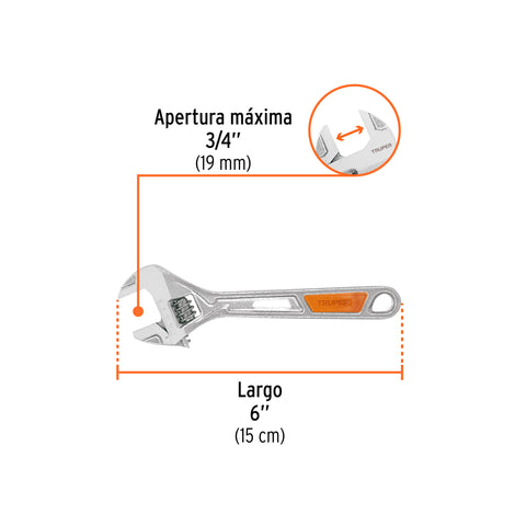 Llave ajustable (perico) 6' cromada, TRUPER | PET-6X | 15509
