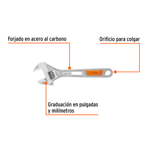 Llave ajustable (perico) 6' cromada, TRUPER | PET-6X | 15509