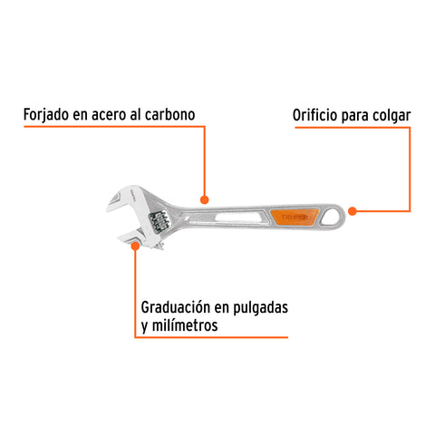 Llave ajustable (perico) 8' cromada, TRUPER | PET-8X | 15510
