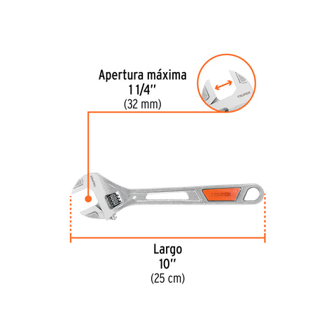 Llave ajustable (perico) 10' cromada, TRUPER | PET-10X | 15511