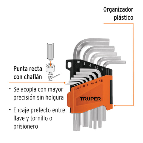 Juego 13 llaves allen mm punta hexagonal con organizador | ALL-13M | 15542