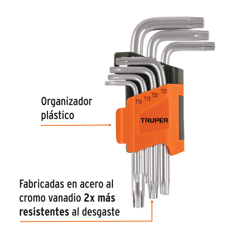 Juego de 7 llaves torx con organizador abatible, TRUPER | TORX-7C | 15552