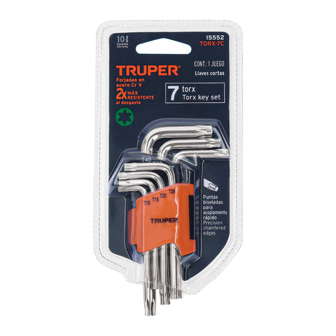 Juego de 7 llaves torx con organizador abatible, TRUPER | TORX-7C | 15552