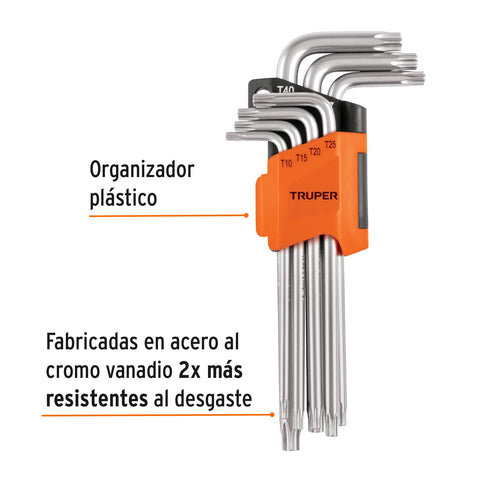 Juego de 7 llaves torx largas con organizador abatible | TORX-7L | 15553