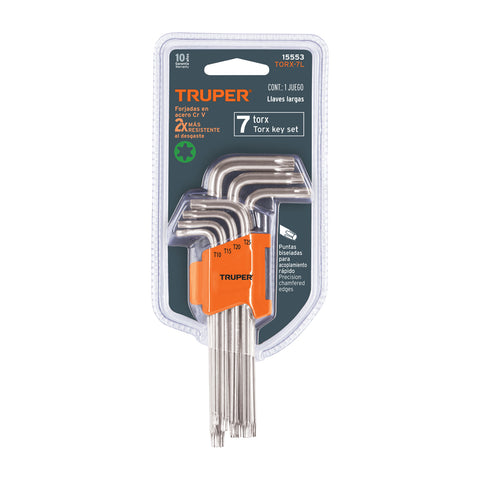 Juego de 7 llaves torx largas con organizador abatible | TORX-7L | 15553
