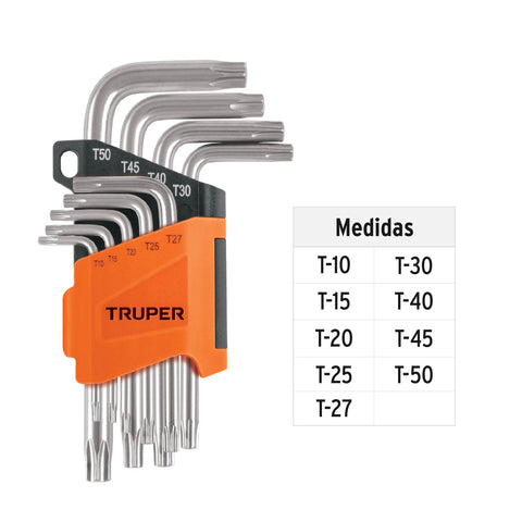 Juego de 9 llaves torx con organizador abatible, TRUPER | TORX-9 | 15554