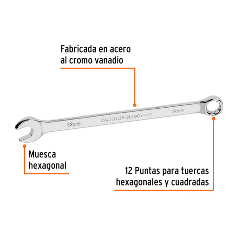 Llave combinada extralarga 12 mm x 193 mm de largo, Expert | LL-2012M | 15616