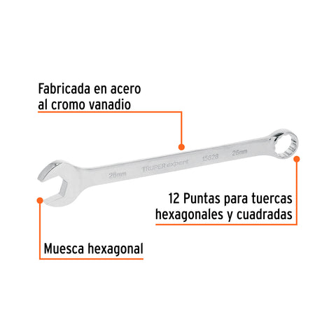 Llave combinada extralarga 26 mm x 370 mm de largo, Expert | LL-2026M | 15628