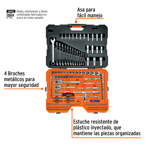 Juego 210 herramientas 1/4', 3/8' y 1/2' std y mm p/mecánico | JD-210MP | 15695