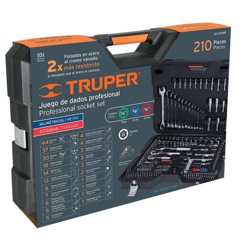 Juego 210 herramientas 1/4', 3/8' y 1/2' std y mm p/mecánico | JD-210MP | 15695
