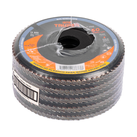 Disco laminado 4-1/2' grano 60 centro 7/8', plástico, TRUPER | DLTP-4560 | 15701