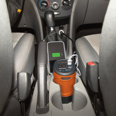 Inversor de corriente 120 W tipo vaso, 2 puertos USB, Truper | INCO-12 | 15725