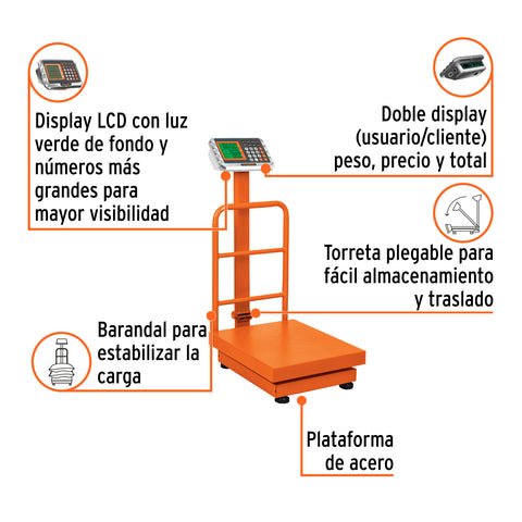 Báscula electrónica de plataforma, plegable, 200 kg, Truper | BAS-200PLA | 15732
