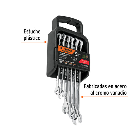 Juego de 6 llaves combinadas extralargas pulidas std, EXPERT | JC-6P | 15772