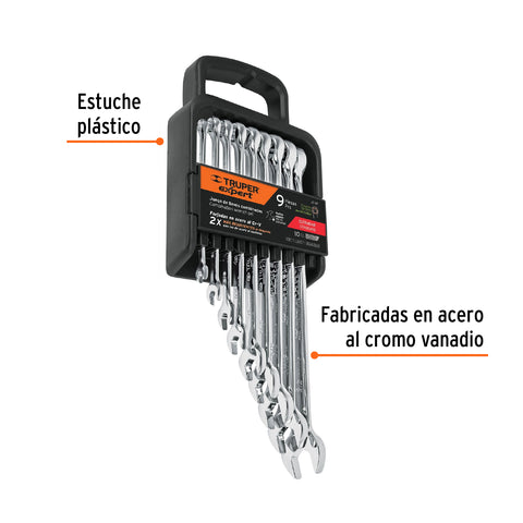 Juego de 9 llaves combinadas extralargas pulidas std, EXPERT | JC-9P | 15776