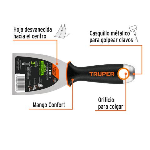 Espátula flexible 3' acero inoxidable, Comfort Grip, EXPERT | ET-3FX | 15851
