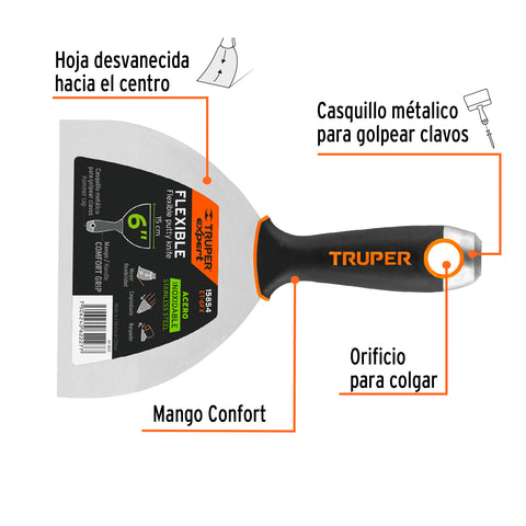 Espátula flexible 6' acero inoxidable, Comfort Grip, EXPERT | ET-6FX | 15854