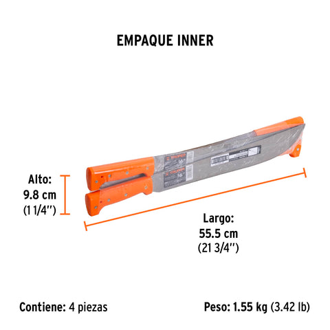 Machete estándar 16' cacha naranja remachada, Truper | T-460-16P | 15884