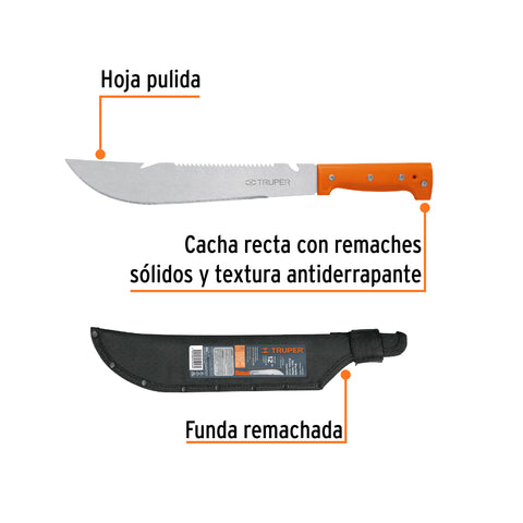 Machete rambo 12',cacha remachada naranja, con funda, TRUPER | T-460-12X | 15890