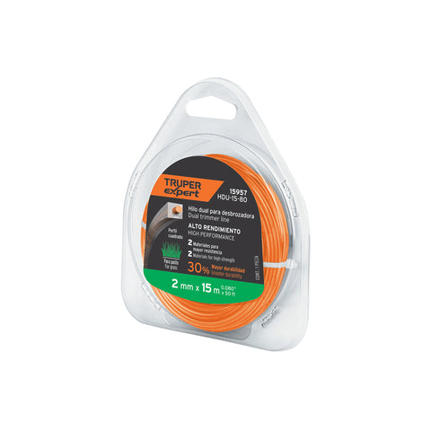 Hilo cuadrado dual p/desbrozadora, 2mm x15m,blíster EXPERT | HDU-15-80 | 15957
