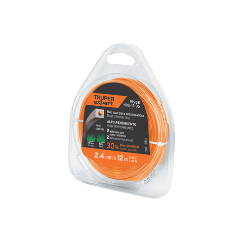 Hilo cuadrado dual p/desbrozadora, 2.4mm x12m,blíster EXPERT | HDU-12-95 | 15958