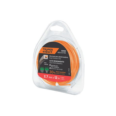 Hilo cuadrado dual p/desbrozadora, 2.7mm x12m,blíster EXPERT | HDU-12-105 | 15959