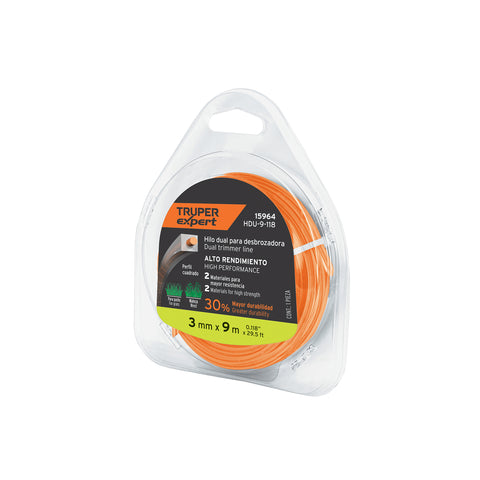 Hilo cuadrado dual p/desbrozadora, 3mm x 9m, blíster EXPERT | HDU-9-118 | 15964