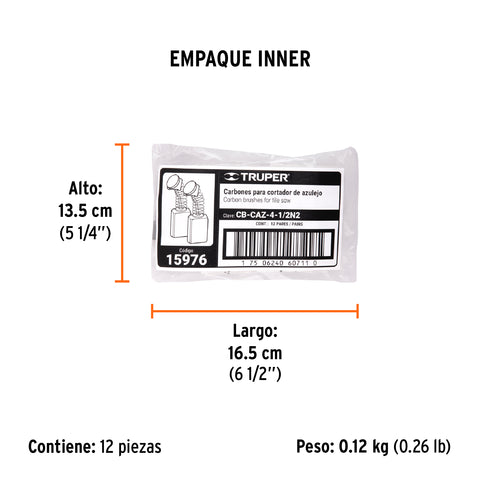 Bolsa con 2 carbones de repuesto para CAZ-EL-4-1/2N, TRUPER | CB-CAZ-4-1/2N2 | 15976