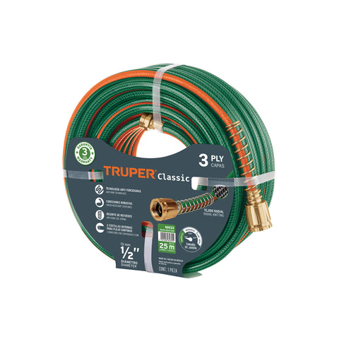 Manguera 1/2' reforzada 3 capas 25 m conexiones de metal | MAN-25X1/2R | 16033