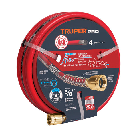 Manguera 5/8' super reforzada 4 capas 20 m conexiones metal | MAN-20X5/8X | 16035