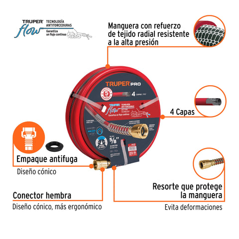 Manguera 5/8' super reforzada 4 capas 20 m conexiones metal | MAN-20X5/8X | 16035