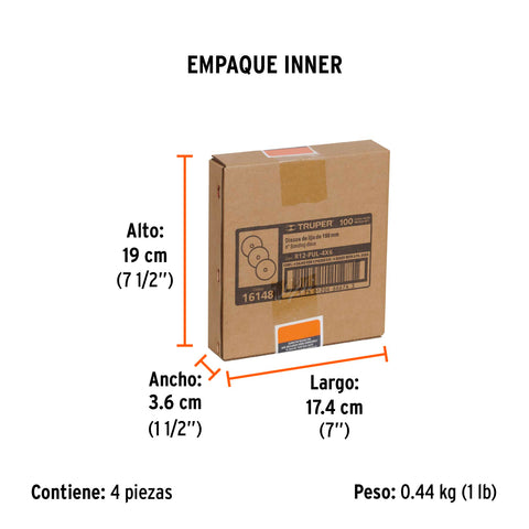Paquete c/3 discos de lija 6' grano 100, para PUL-4X6T | R12-PUL-4X6 | 16148