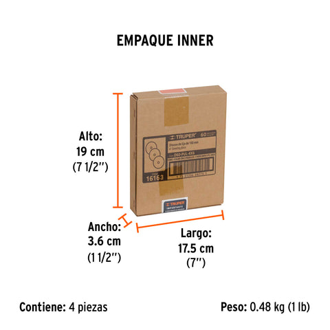 Paquete c/3 discos de lija 6' grano 60, para PUL-4X6T | D60-PUL-4X6 | 16163