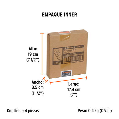 Paquete c/3 discos de lija 6' grano 120 para, PUL-4X6T | D120-PUL-4X6 | 16165