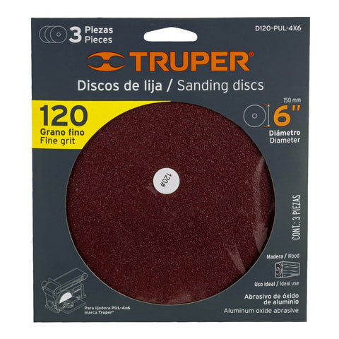 Paquete c/3 discos de lija 6' grano 120 para, PUL-4X6T | D120-PUL-4X6 | 16165
