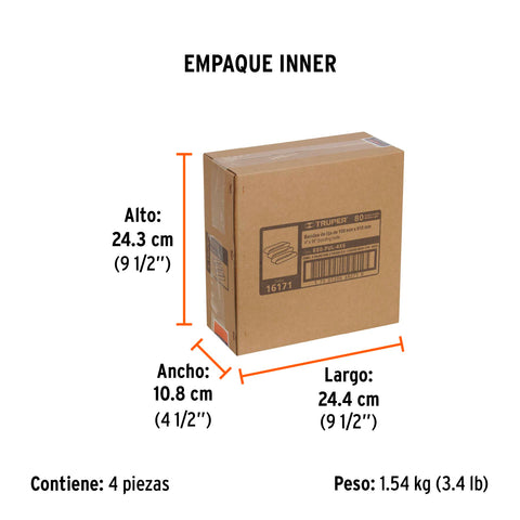 Caja con 3 bandas de lija 4' x 36' grano 80 para PUL 4x6 | B80-PUL-4X6 | 16171