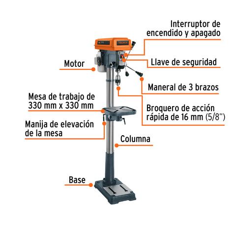 Taladro de piso 15', 1 HP (750 W), broquero 5/8', Truper | TAPI-15 | 16180