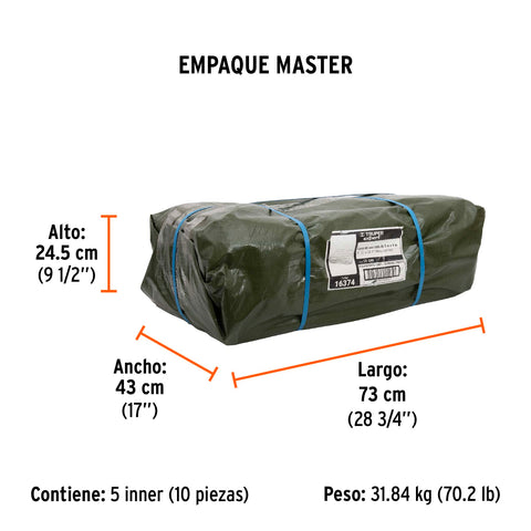 Lona uso rudo 3 x 4 m, verde olivo, 240 g/m2, TRUPER EXPERT | LT-34X | 16374