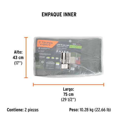 Lona uso rudo 4 x 5 m, verde olivo, 240 g/m2, TRUPER EXPERT | LT-45X | 16375