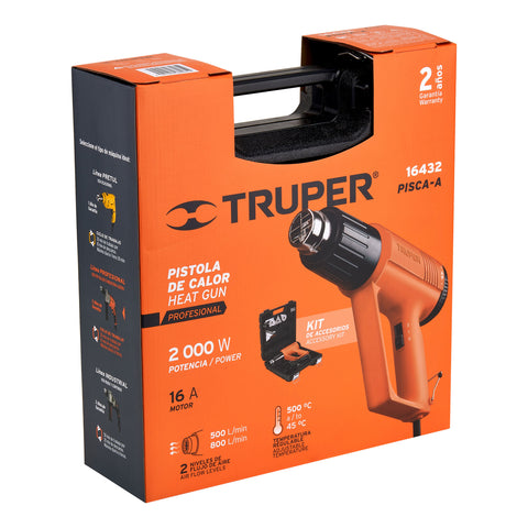 Pistola de calor 2000W con 9 accesorios, TRUPER PRO | PISCA-A | 16432