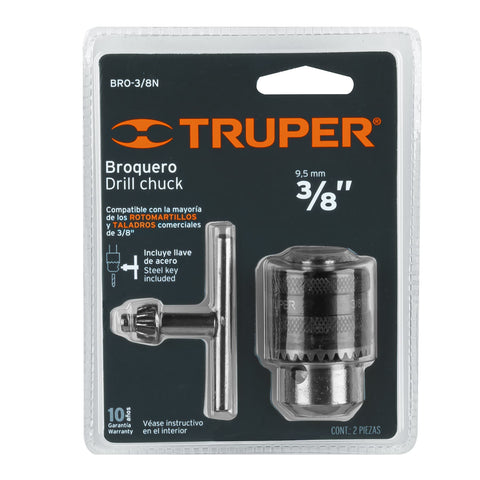 Broquero 3/8' con llave, cuerpo moleteado, TRUPER | BRO-3/8N | 16477